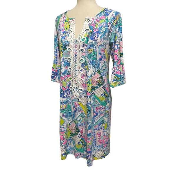 Lilly Pulitzer Women's Krysta Tunic Shift Dress Wish You Were Here size S Multi - Picture 3 of 15